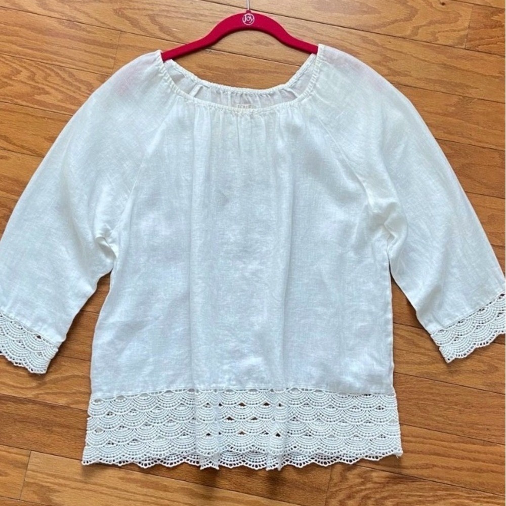 J Crew Linen Peasant Blouse White Lace Off Shoulder Convertible Top Womens L